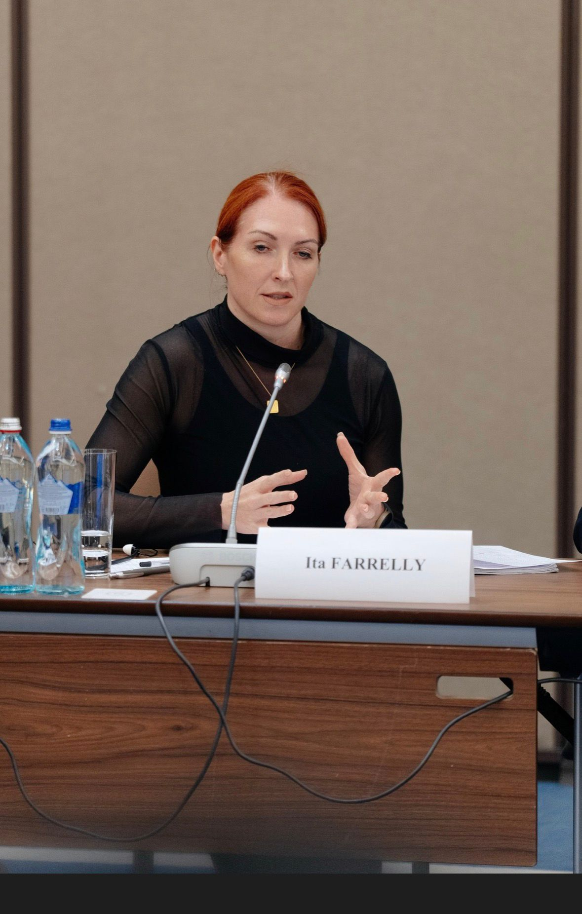 Judge Ita Farrelly speaking during an event in Kazakhstan