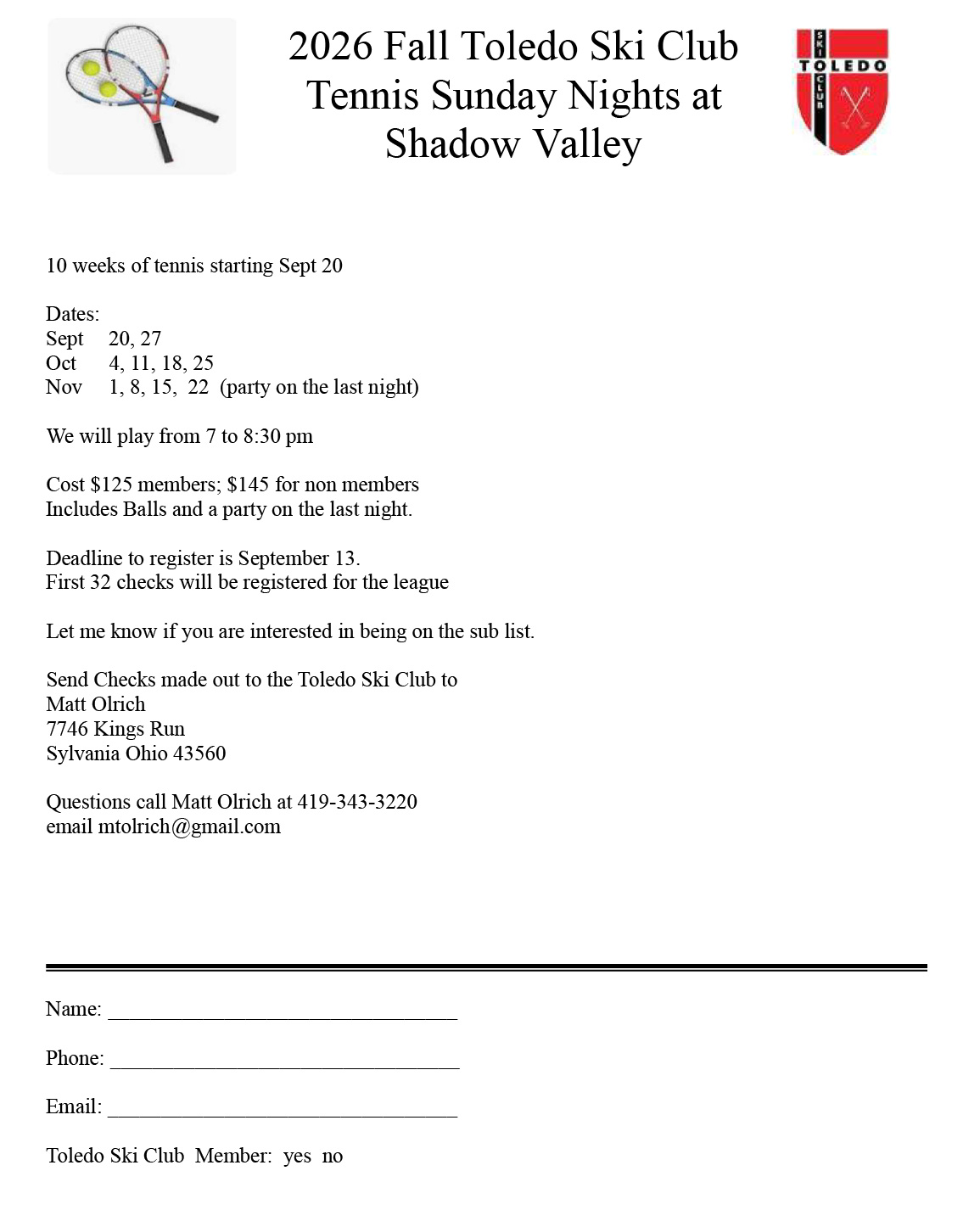2026 Fall Tennis Signup