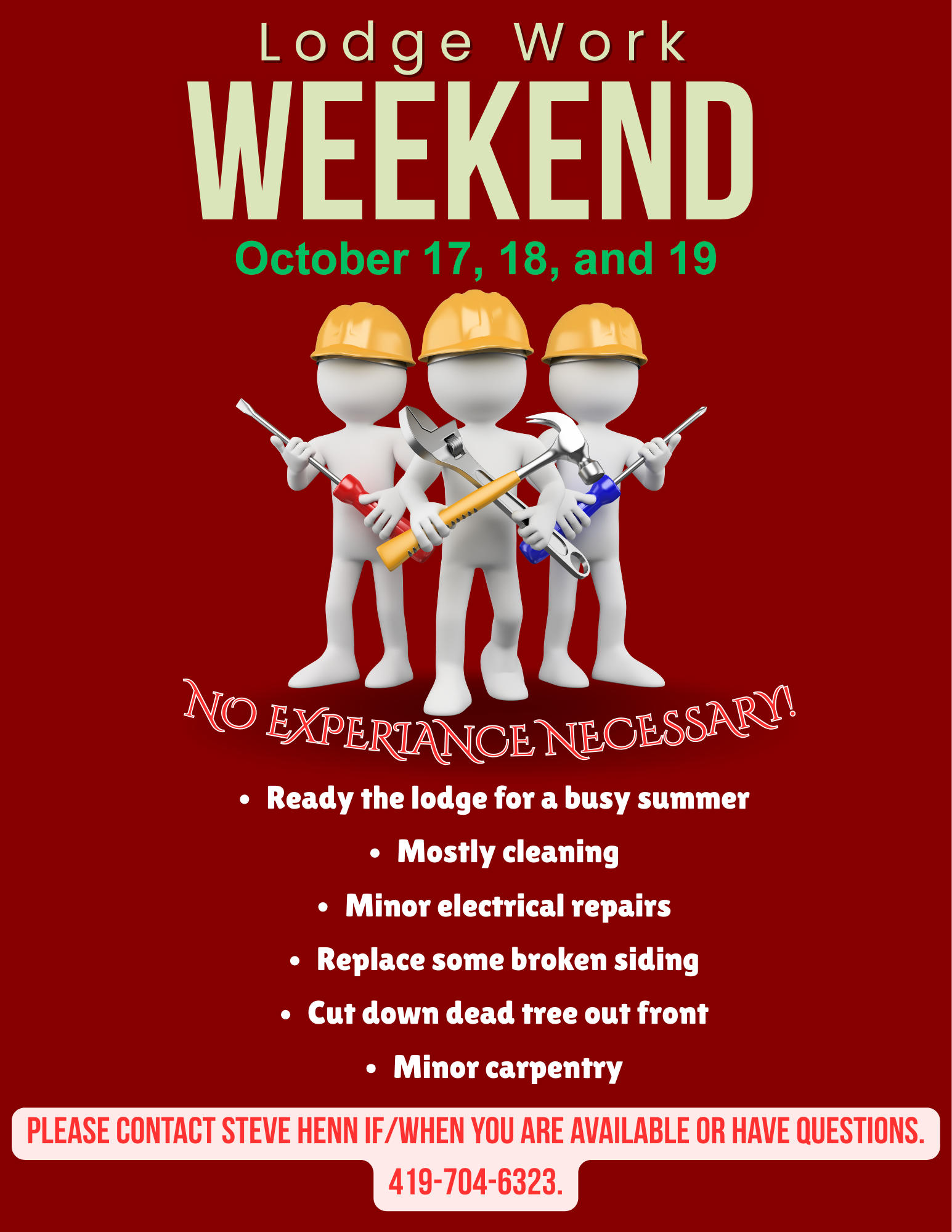 2026 October 17-19 Work Weekend