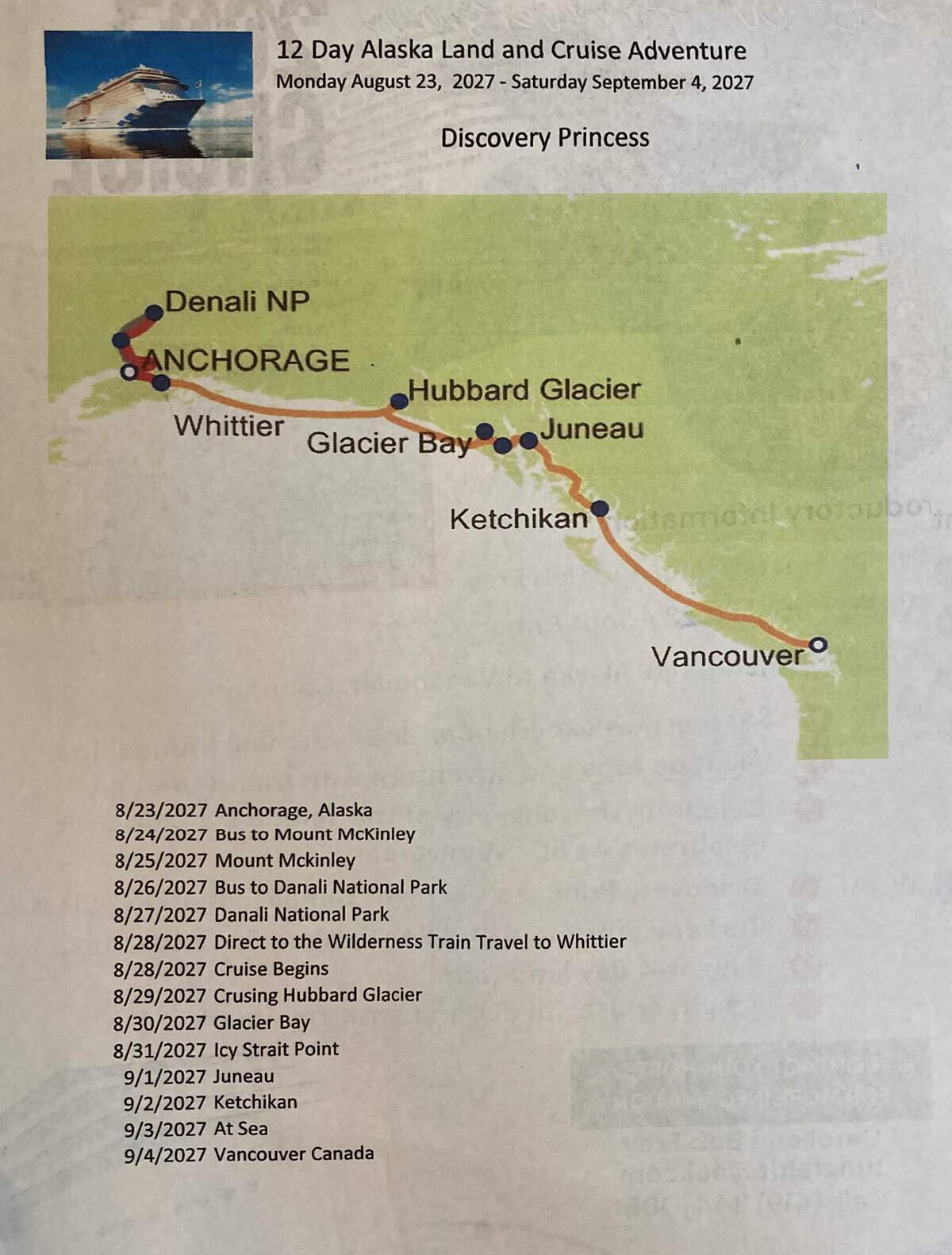 2027 Alaska Cruise details