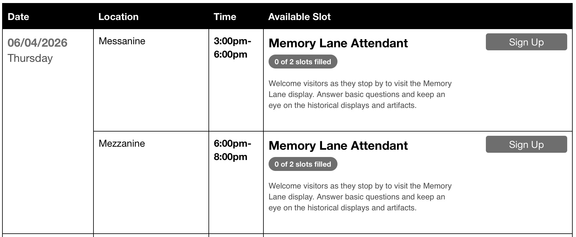 AAW_2026_SignUpGenius Available Slots