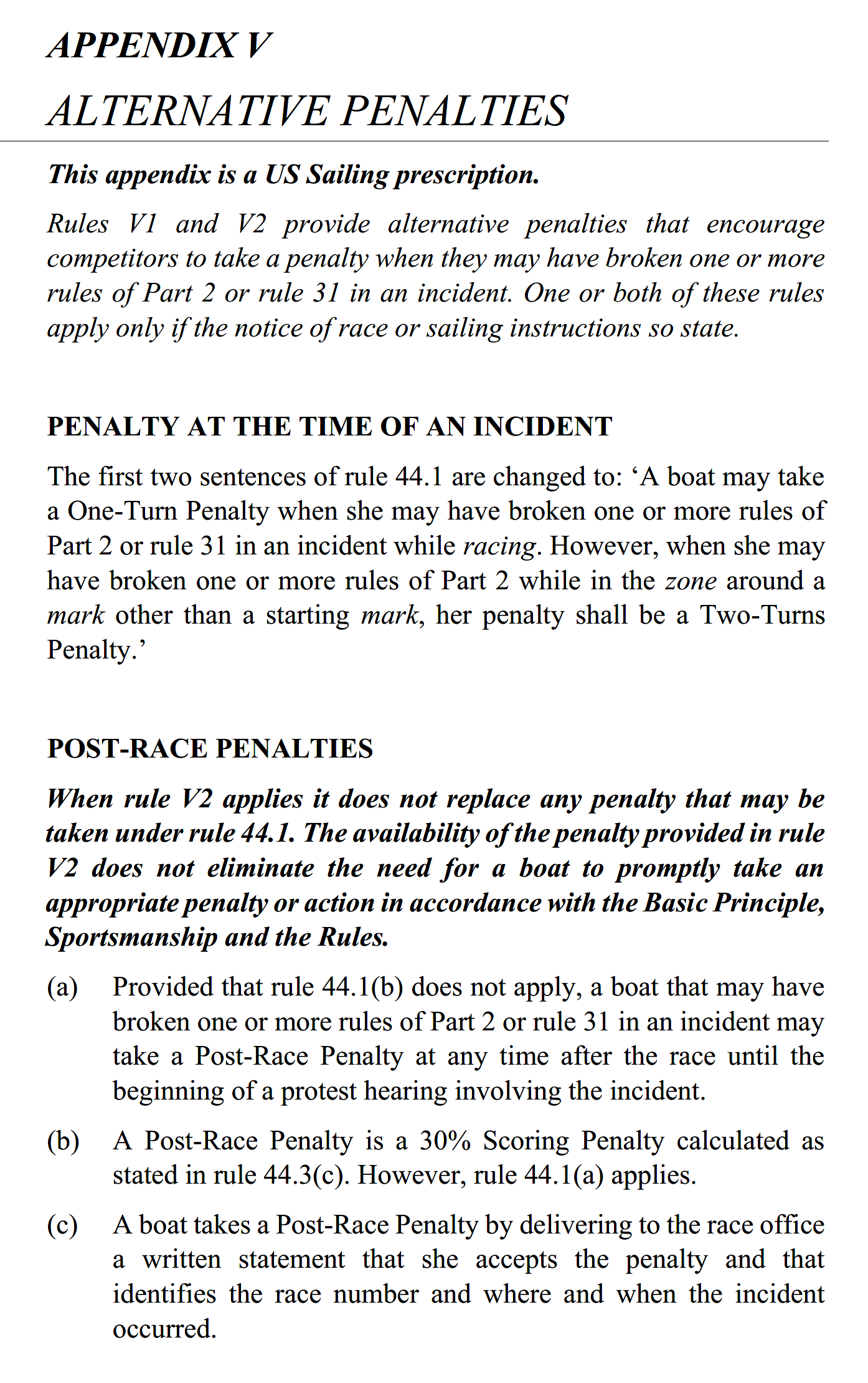 US Sailing Appendix V
