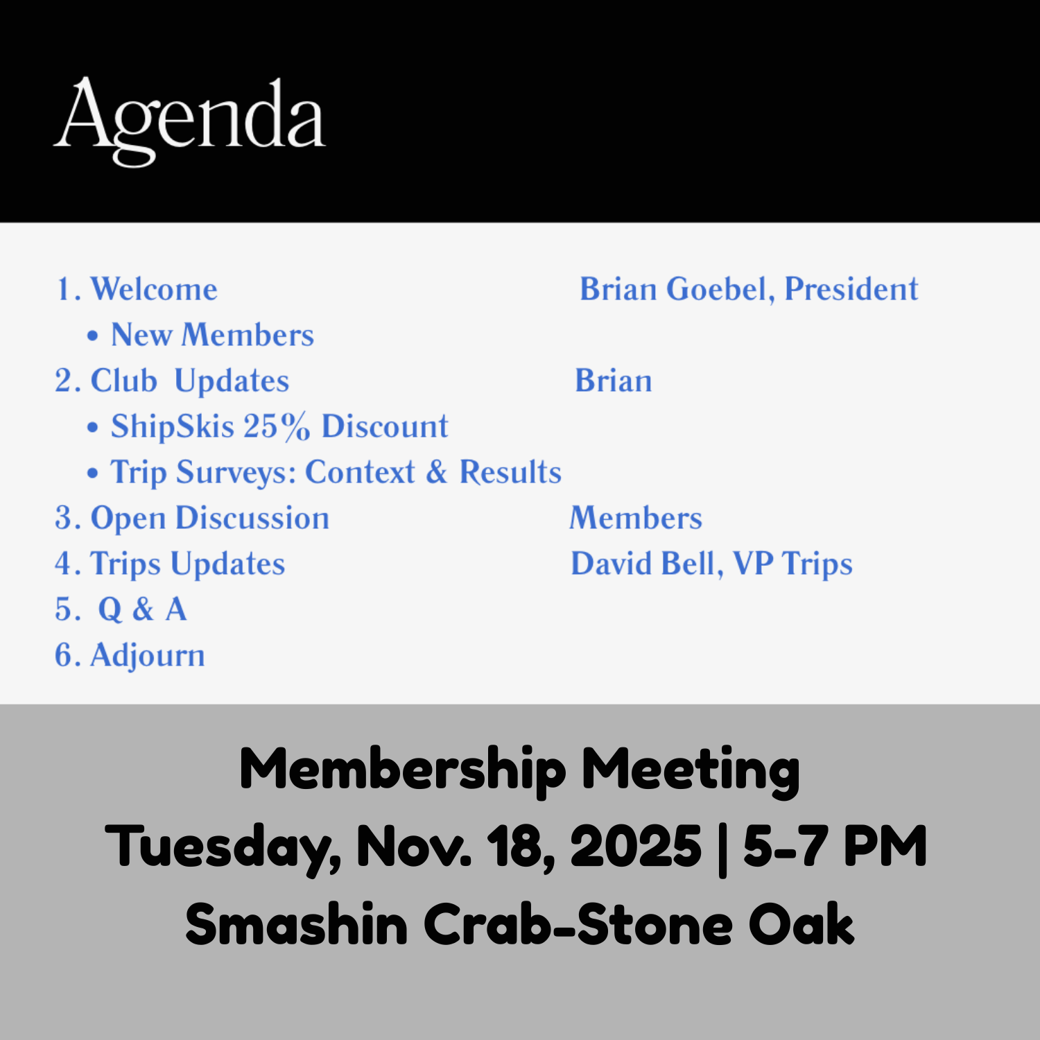 Agenda Membership Meeting Nov 2025
