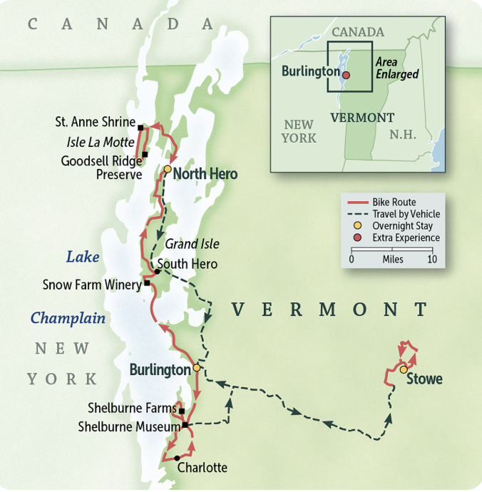 Vermont cycling tour map 